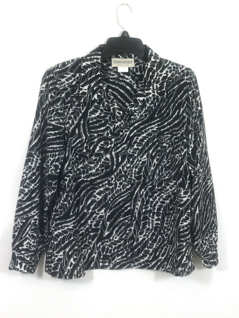 Animal Print Blouse Button Down Lightweight Collared Petite, PL, DONKENNY 90s